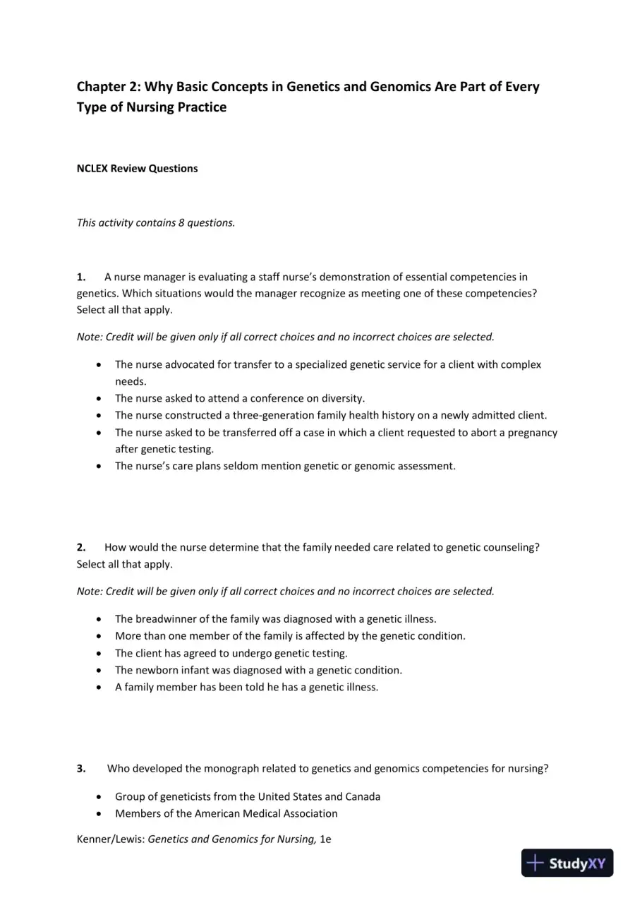 Solution Manual for Genetics and Genomics for Nursing, page 14
