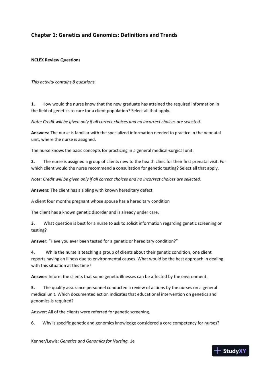 Solution Manual for Genetics and Genomics for Nursing, page 4