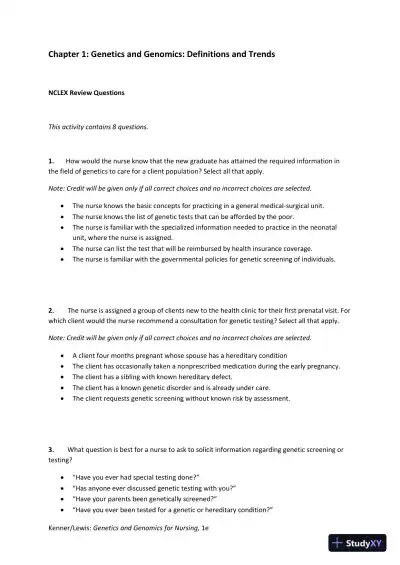 Solution Manual for Genetics and Genomics for Nursing - Page 6 preview image