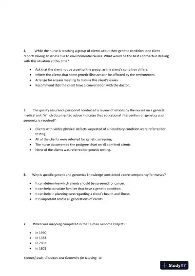 Solution Manual for Genetics and Genomics for Nursing - Page 7 preview image