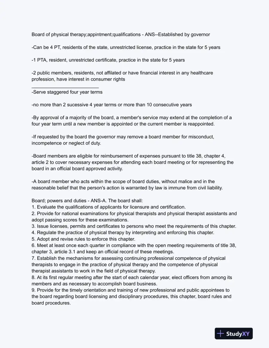 AZ PT Law Jurisprudence Exam With Answers (39 Solved Questions), page 3