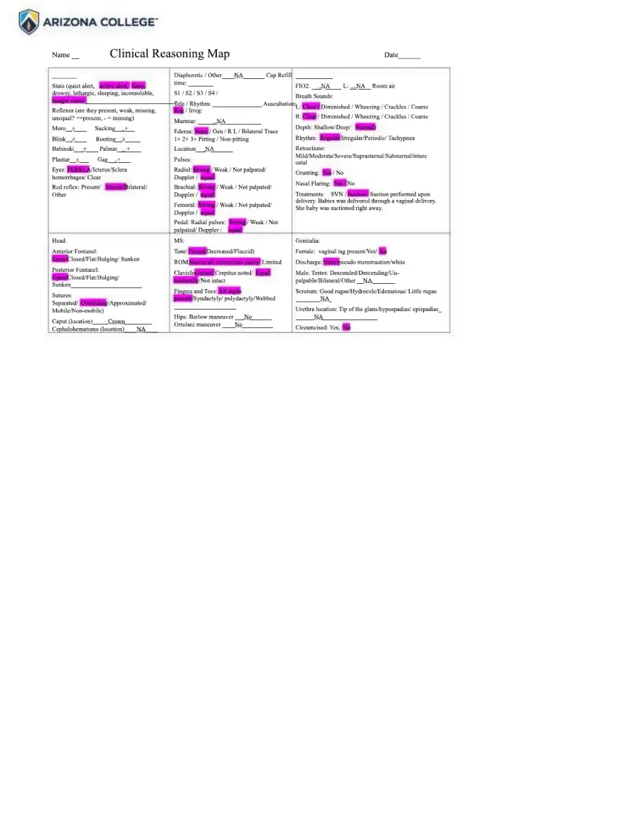 Newborn Assessment Critical Thinking Map, page 3