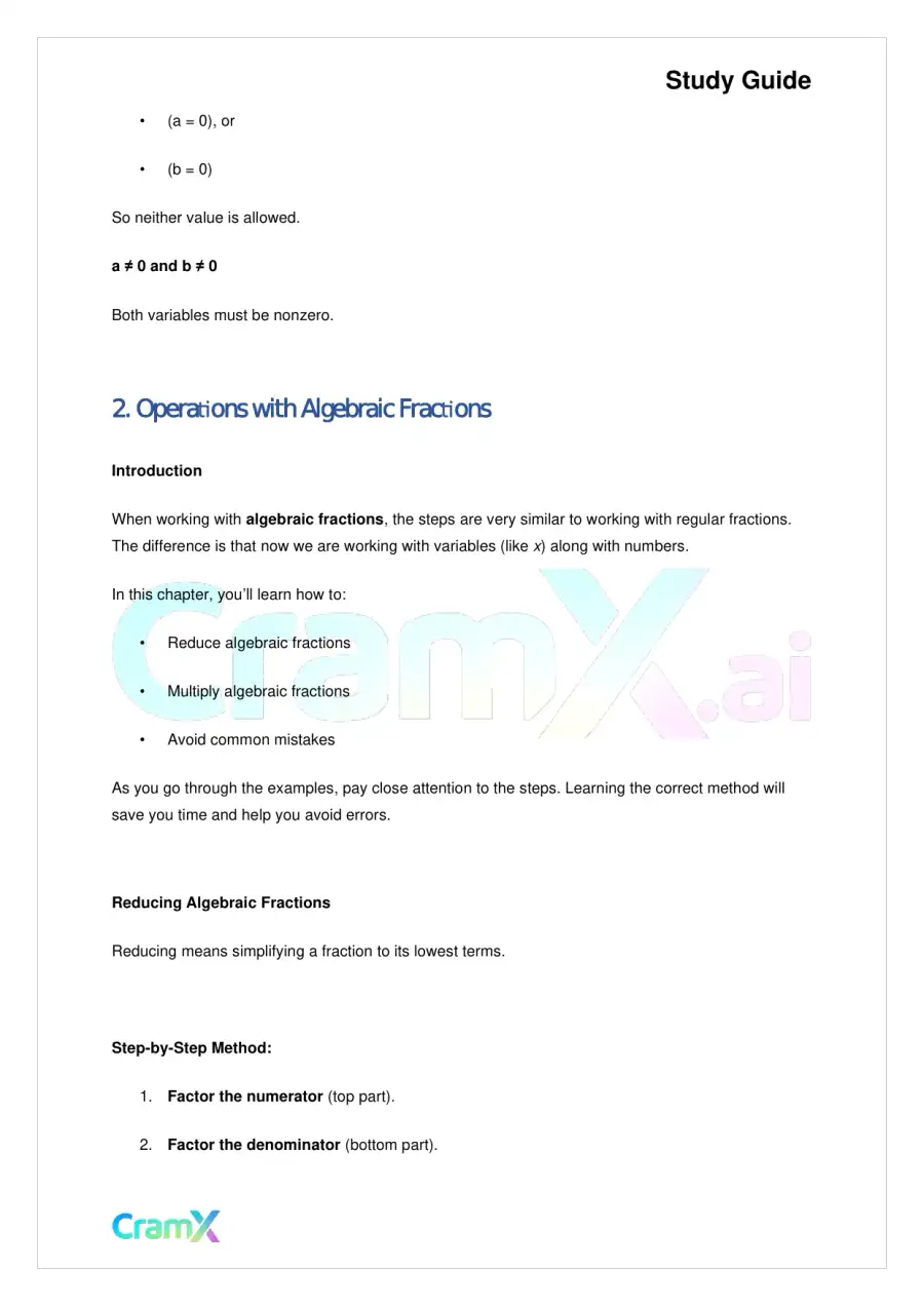 Algebra I – Algebraic Fractions, page 4