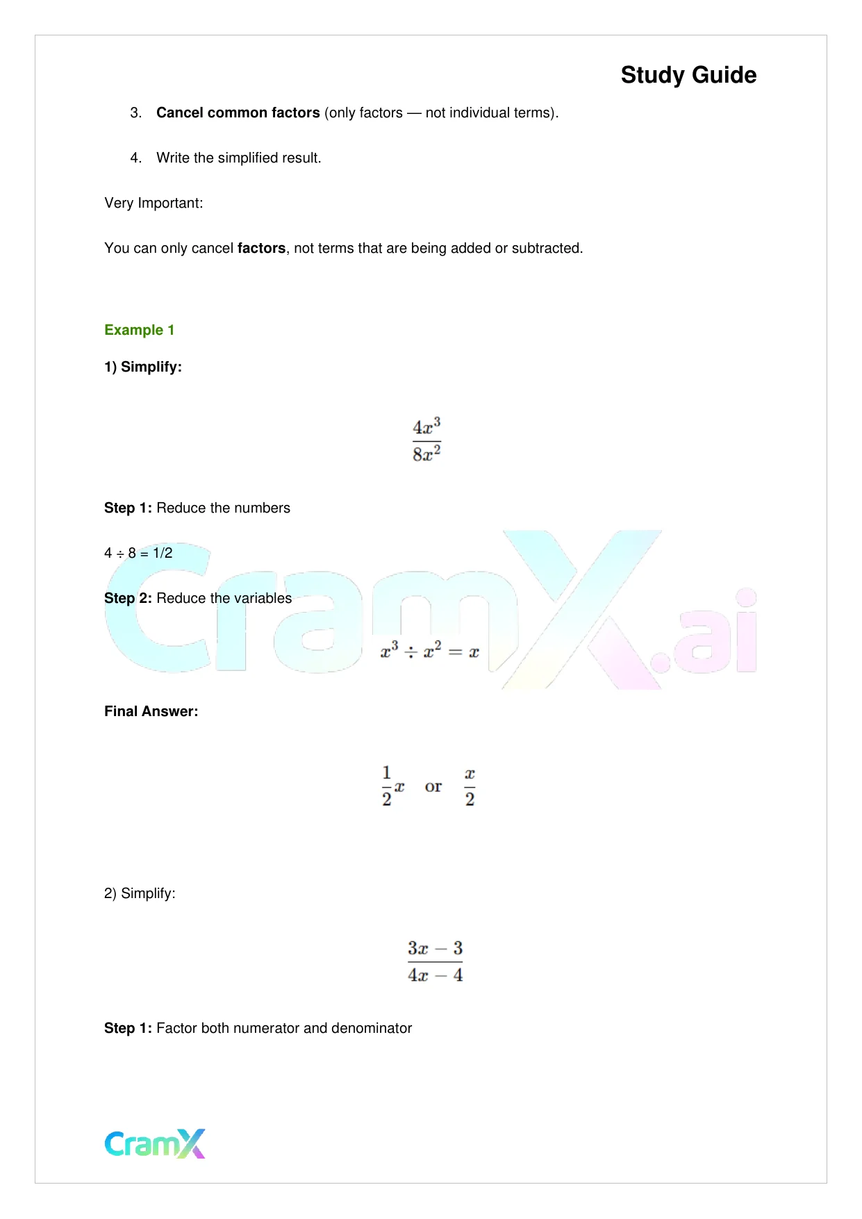Algebra I – Algebraic Fractions - Page 5 preview image