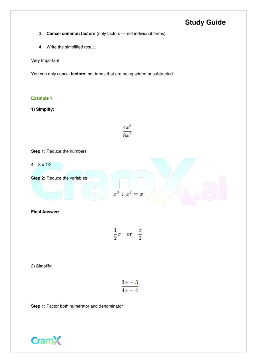 Algebra I – Algebraic Fractions, page 5