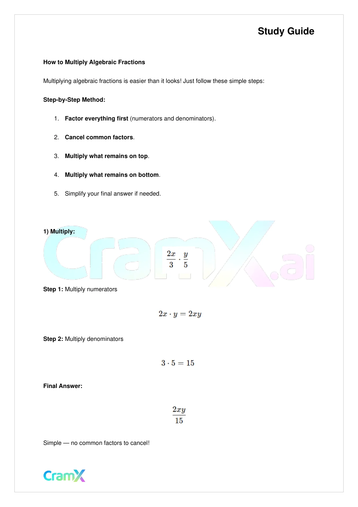 Algebra I – Algebraic Fractions - Page 8 preview image