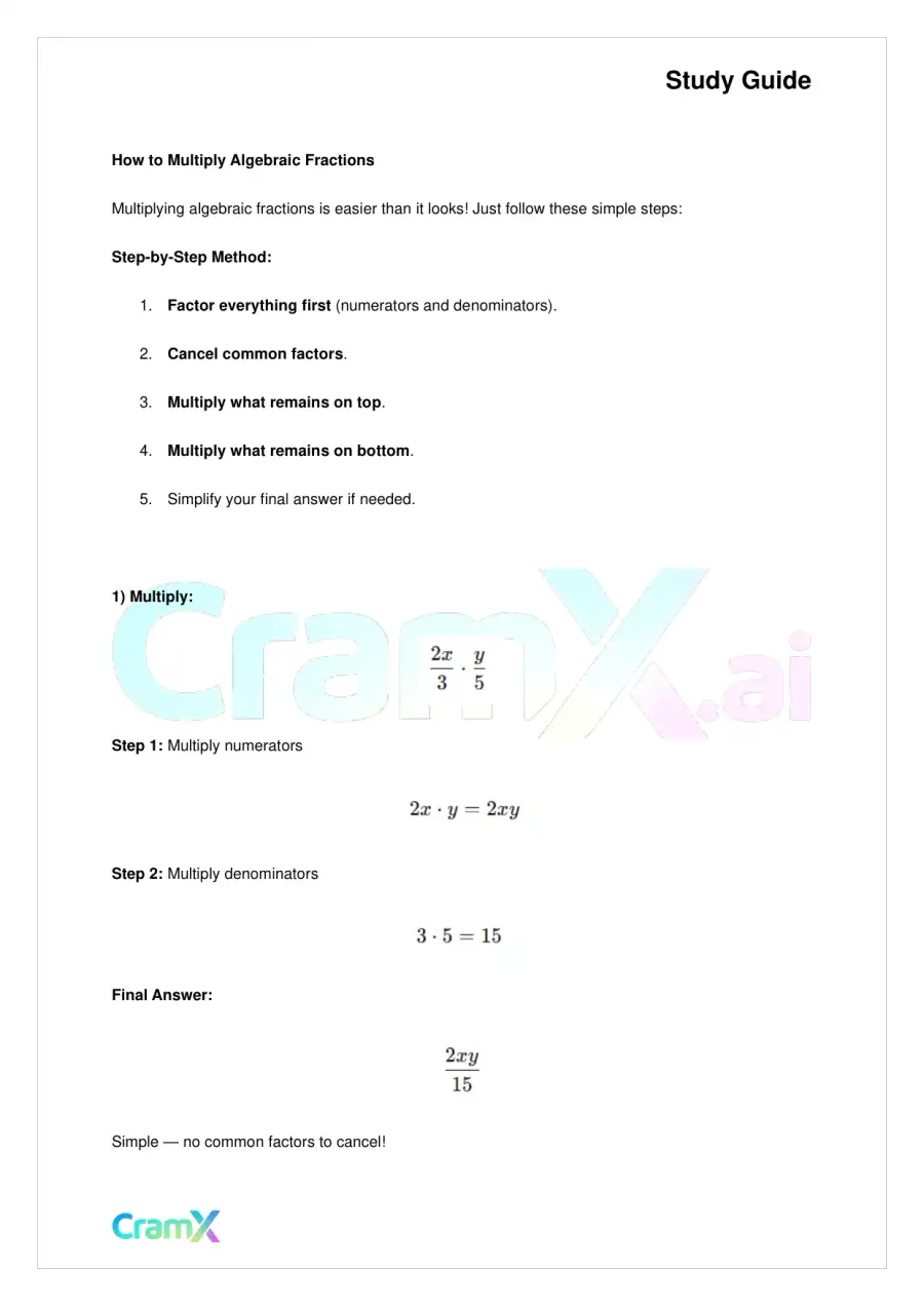 Algebra I – Algebraic Fractions, page 8