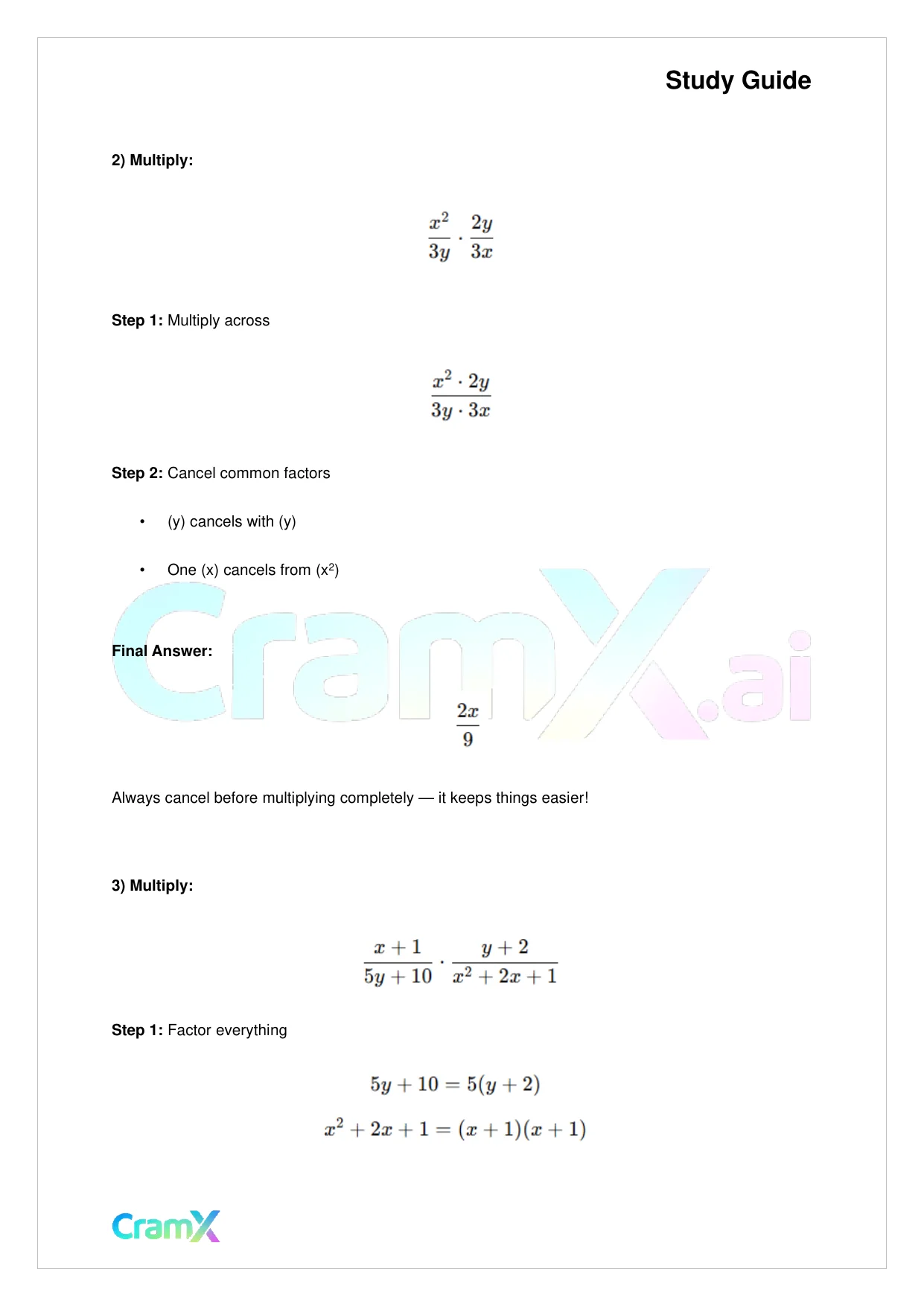 Algebra I – Algebraic Fractions - Page 9 preview image