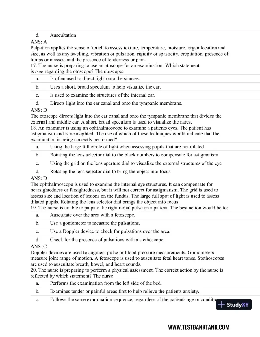 Advanced Health Assessment and Diagnostic Reasoning, 3rd Edition Test Bank, page 19
