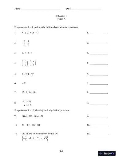 Test Bank for Introductory and Intermediate Algebra for College Students, 6th Edition - Page 1 preview image