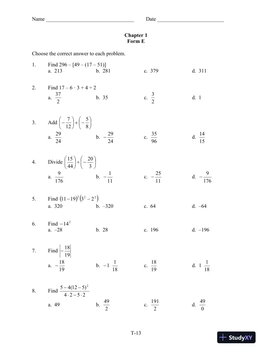 Test Bank for Introductory and Intermediate Algebra for College Students, 6th Edition, page 14
