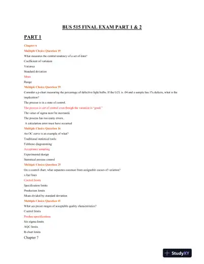 BUS 515 Final Exam Part 1 and 2 - Page 1 preview image