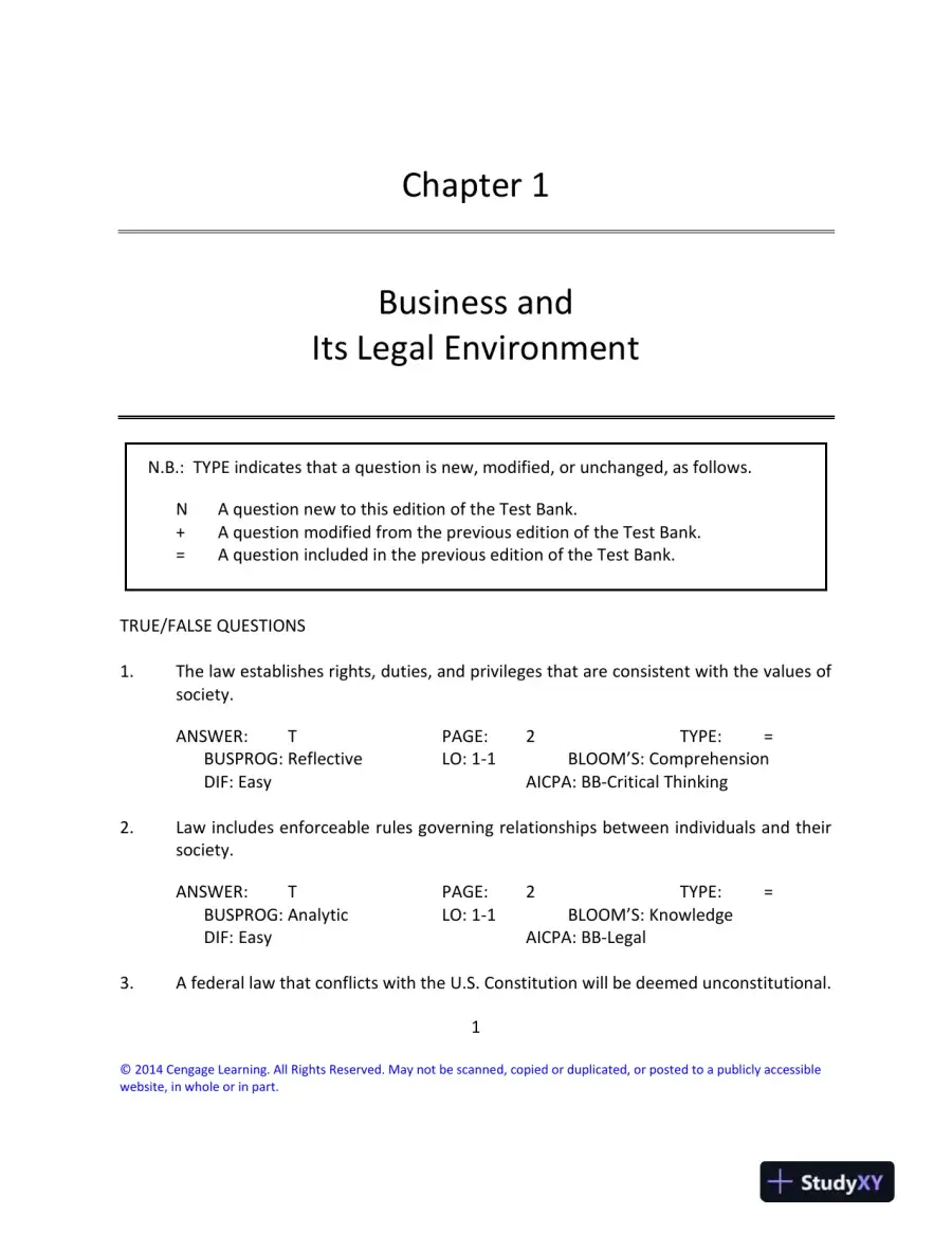 Cengage Advantage Books: Essentials of the Legal Environment, 4th Edition Test Bank, page 13
