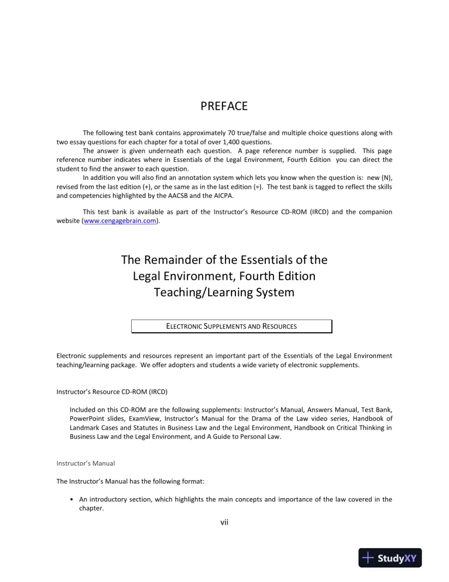 Cengage Advantage Books: Essentials of the Legal Environment, 4th Edition Test Bank, page 4
