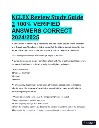 2024-2025 NCLEX Review Study Guide 2 with Answers (53 Solved Questions) - Page 1 preview image