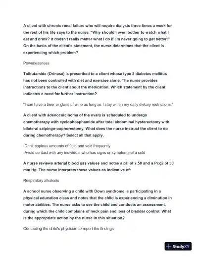 2024-2025 NCLEX Review Study Guide 2 with Answers (53 Solved Questions) - Page 4 preview image