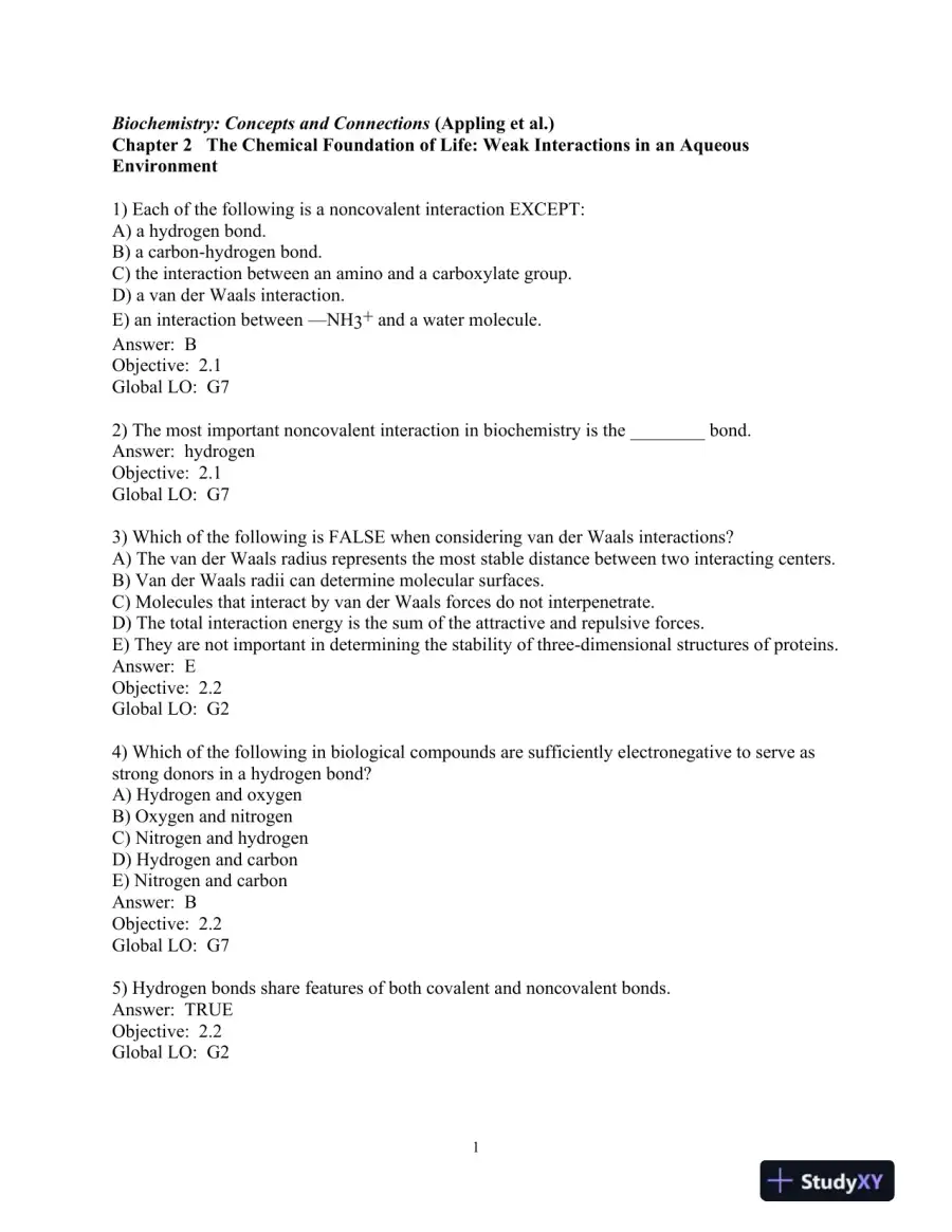 Test Bank For Biochemistry: Concepts and Connections, 1st Edition, page 5