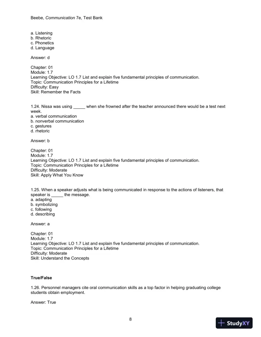 Test Bank for Communication: Principles for a Lifetime, 7th Edition, page 10