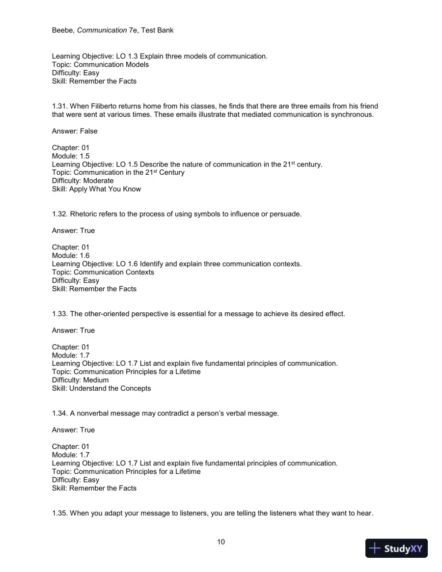 Test Bank for Communication: Principles for a Lifetime, 7th Edition, page 12