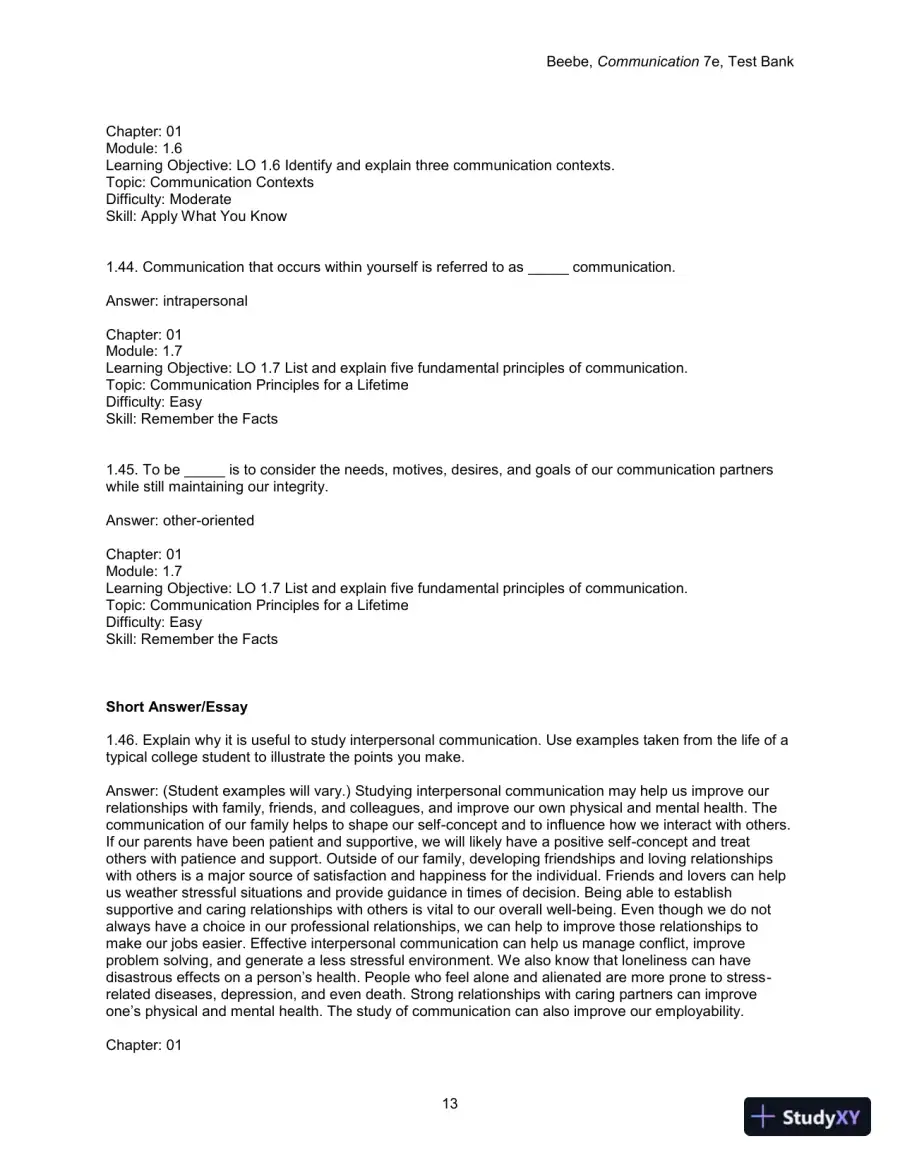 Test Bank for Communication: Principles for a Lifetime, 7th Edition, page 15