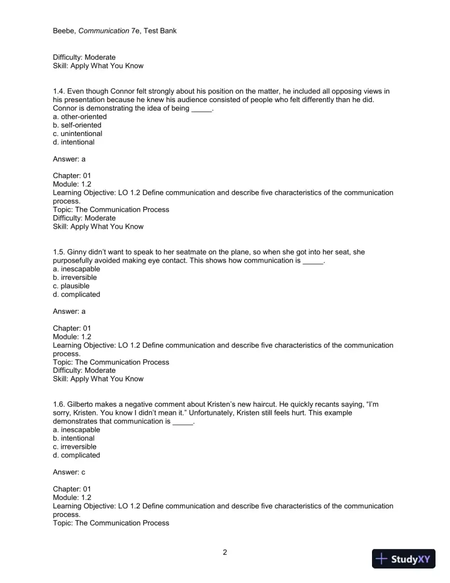 Test Bank for Communication: Principles for a Lifetime, 7th Edition, page 4