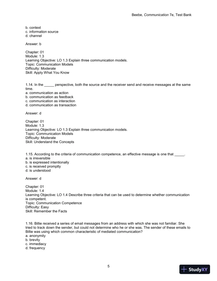Test Bank for Communication: Principles for a Lifetime, 7th Edition, page 7
