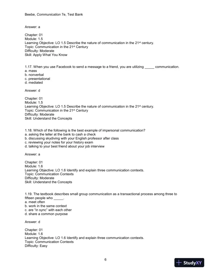 Test Bank for Communication: Principles for a Lifetime, 7th Edition, page 8