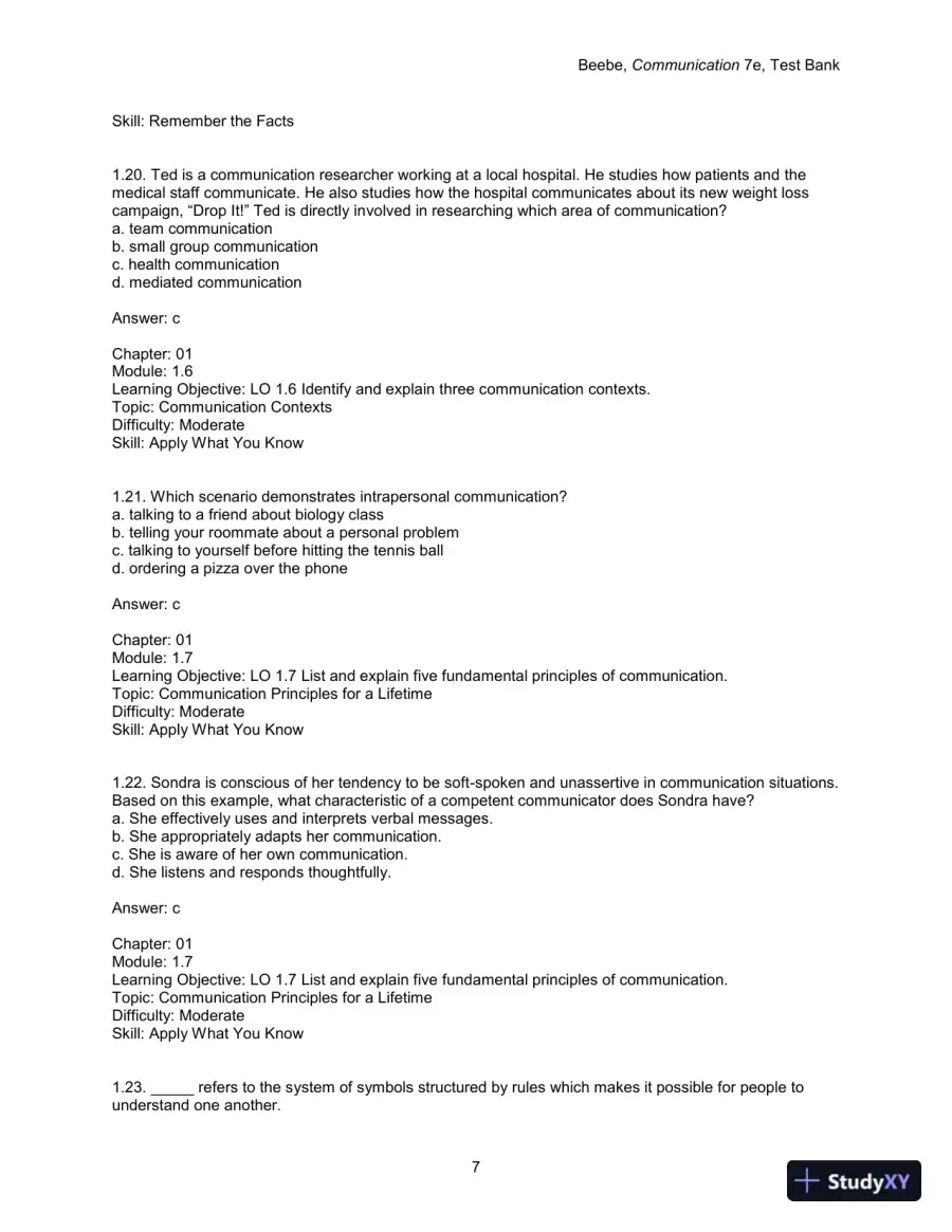 Test Bank for Communication: Principles for a Lifetime, 7th Edition, page 9