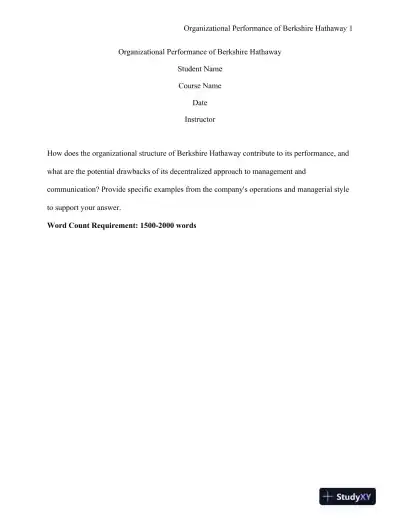 Organizational Performance of Berkshire Hathaway - Page 1 preview image