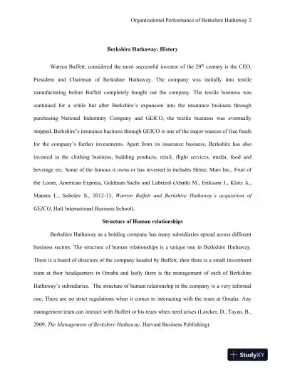 Organizational Performance of Berkshire Hathaway - Page 3 preview image
