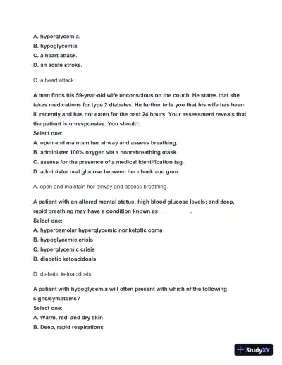 2024-2025 West Coast EMT Block Exam #3 with Answers (183 Solved Questions) - Page 15 preview image