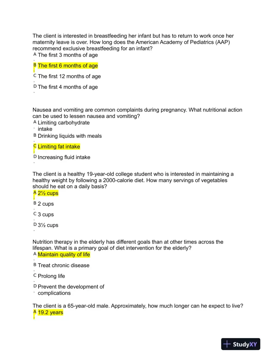 NURS225 West Coast University Nutrition Proctored Exam With Answers (74 Solved Questions), page 3