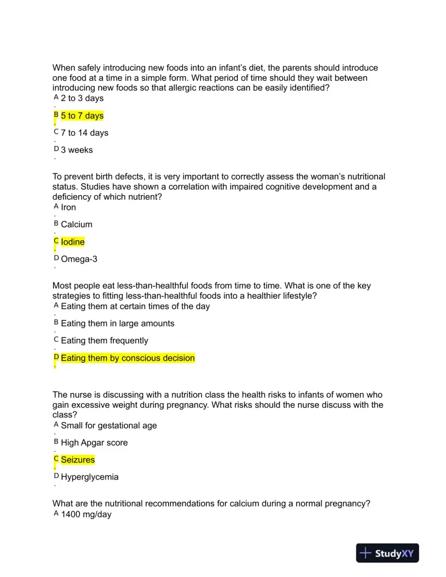 NURS225 West Coast University Nutrition Proctored Exam With Answers (74 Solved Questions), page 6