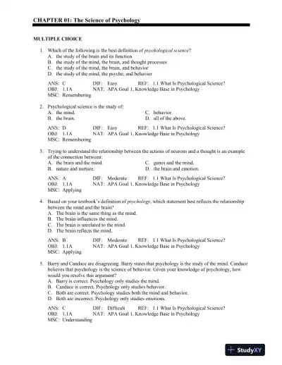 Psychological Science Fifth Edition Test Bank - Page 1 preview image