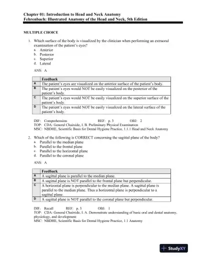 Illustrated Anatomy of the Head and Neck 5th Edition Test Bank - Page 1 preview image