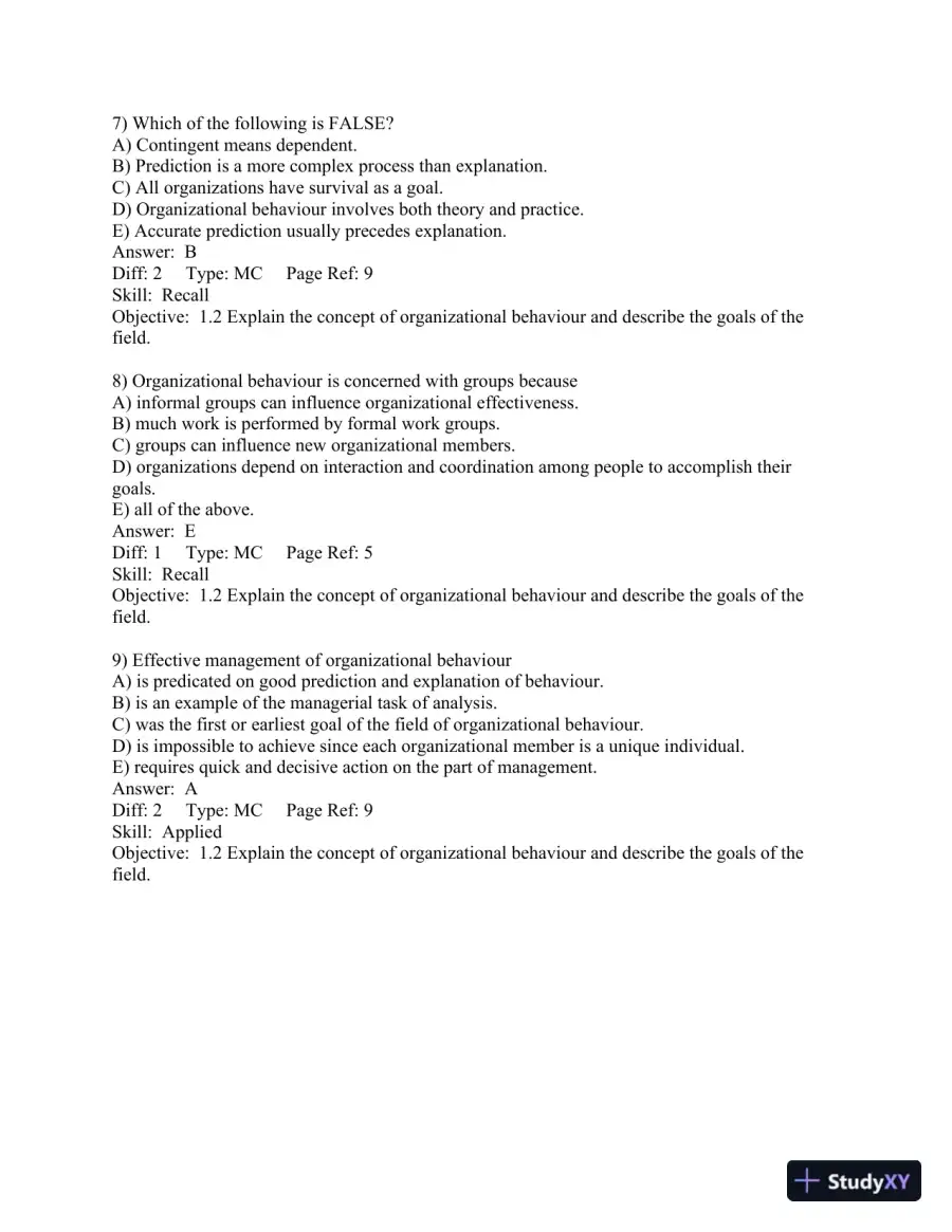 Organizational Behaviour: Understanding and Managing Life at Work 7th Edition Test Bank, page 10