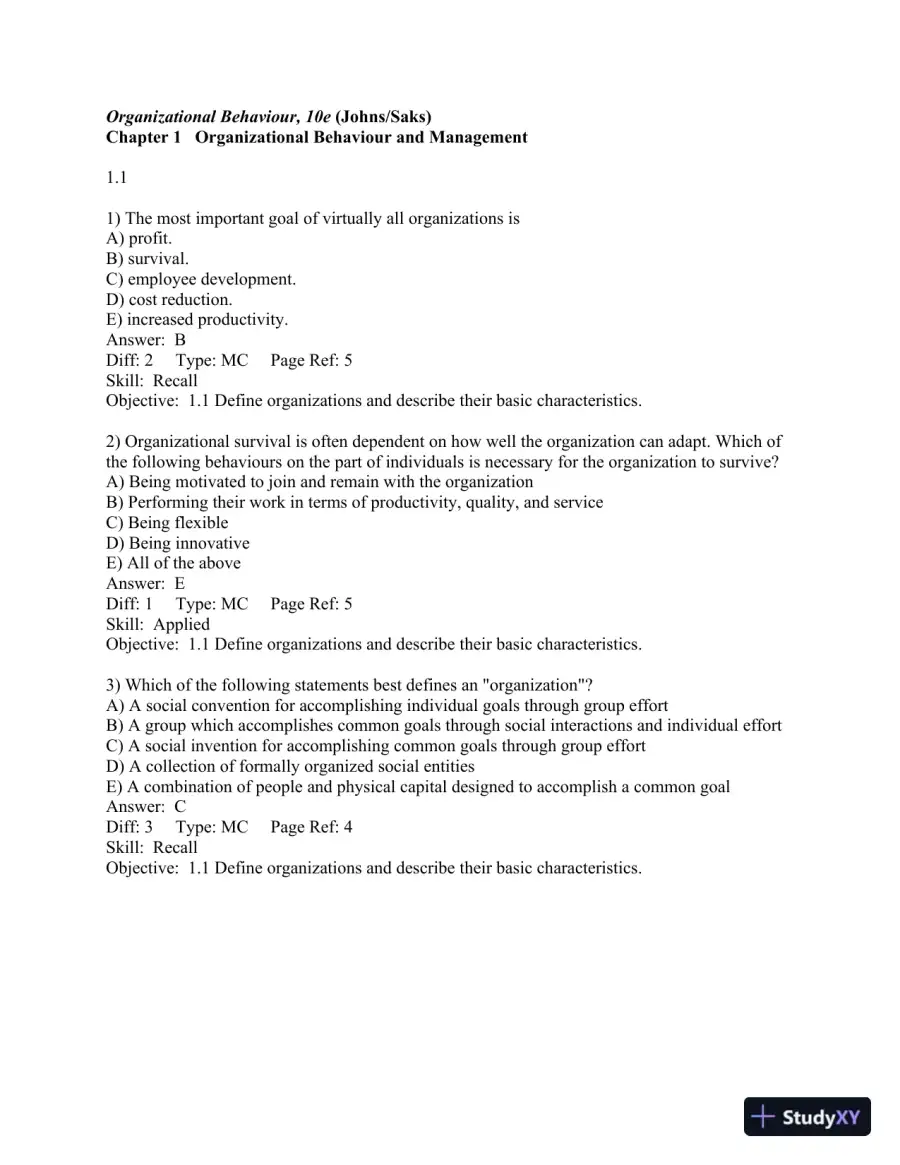 Organizational Behaviour: Understanding and Managing Life at Work 7th Edition Test Bank, page 4