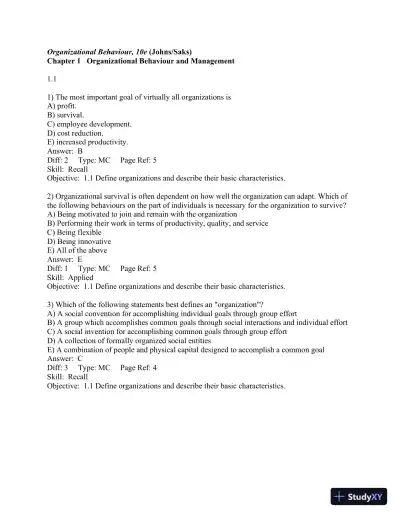 Organizational Behaviour: Understanding and Managing Life at Work 7th Edition Test Bank - Page 4 preview image