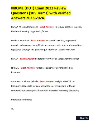 2022-2024 NRCME Pharmacology Review Questions With Answers (96 Solved Questions) - Page 1 preview image