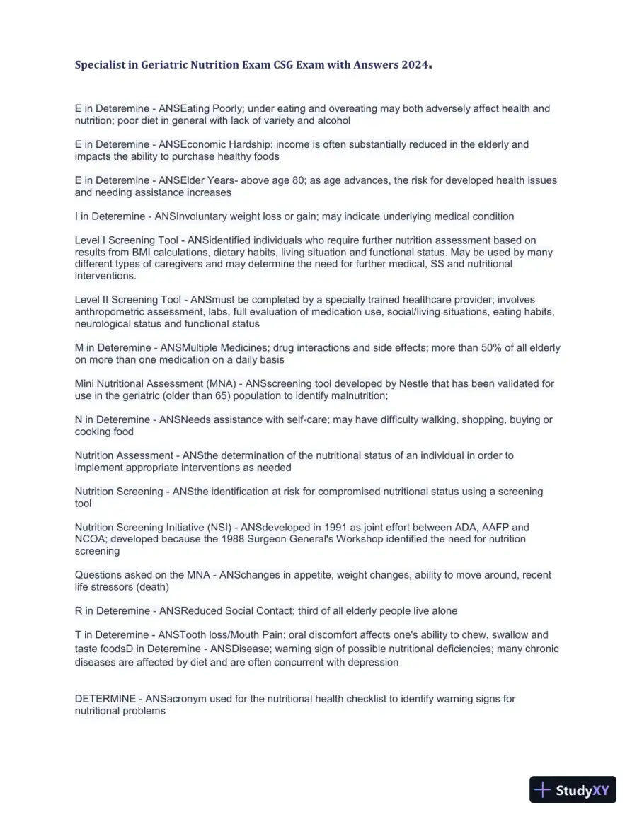 2024 Specialist in Geriatric Nutrition CSG Exam with Answers (1343 Solved Questions), page 6