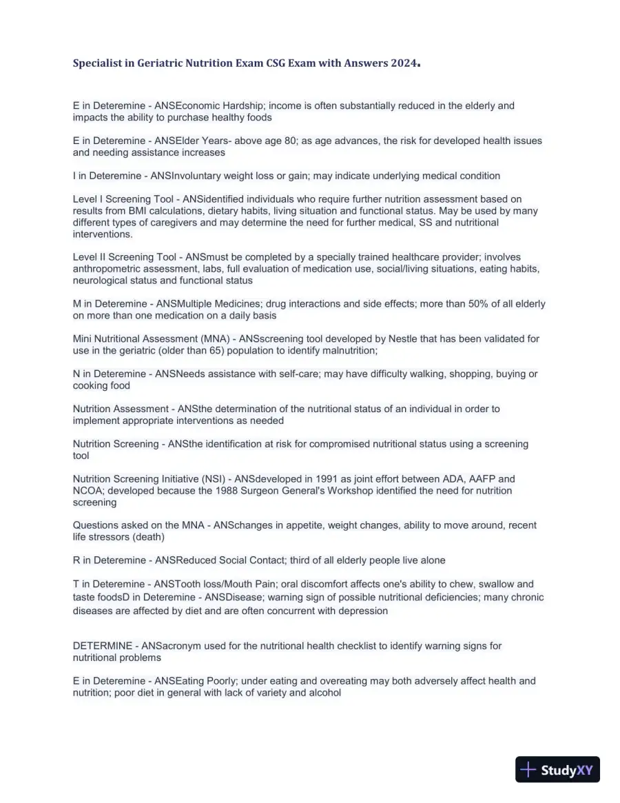 2024 Specialist in Geriatric Nutrition CSG Exam with Answers (1343 Solved Questions), page 8