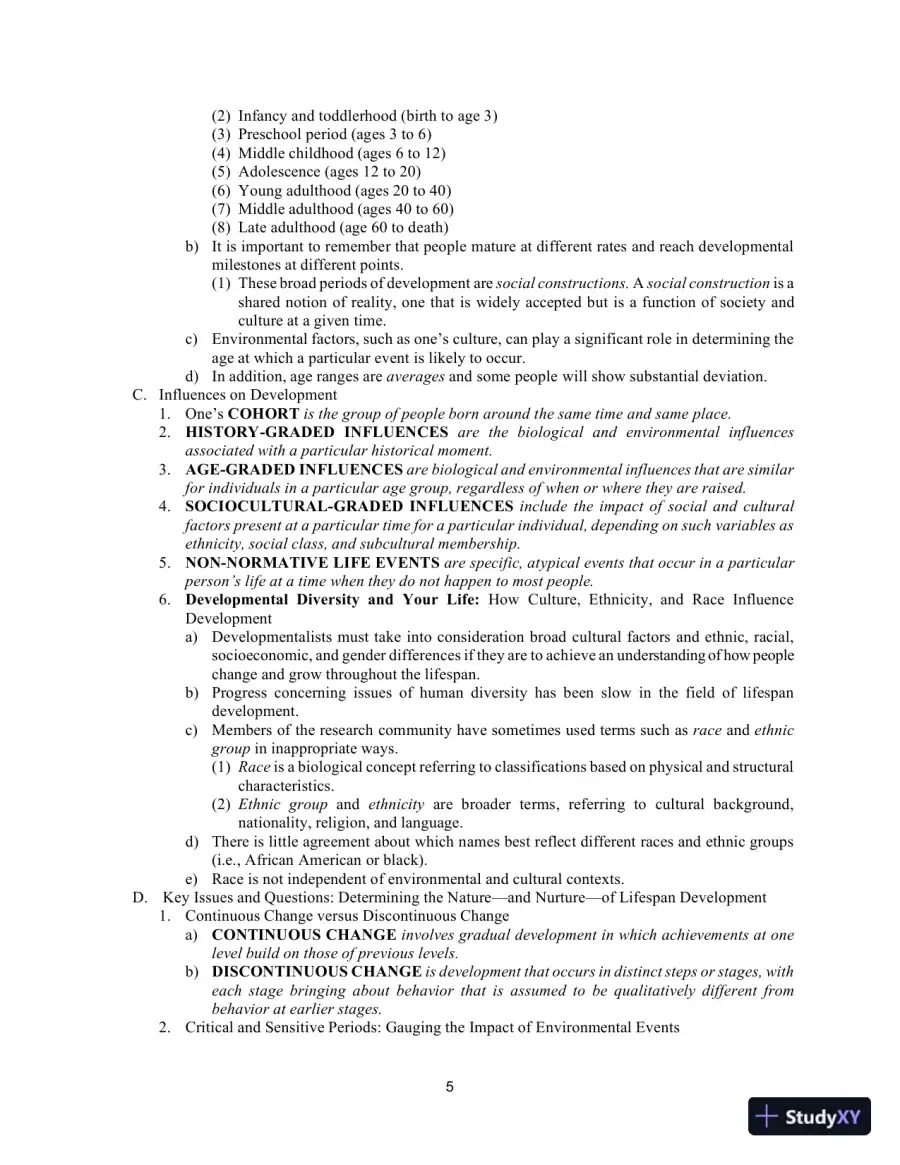 Class Notes for Development Across the Life Span, 8th Edition, page 7