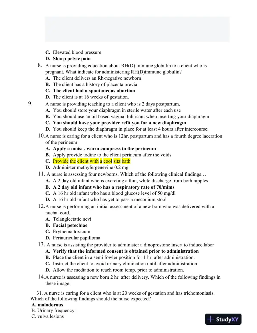 2022 HESI RN Women and Newborn Health Exit Exam Form B With Answers (65 Solved Questions), page 3