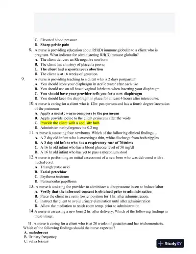 2022 HESI RN Women and Newborn Health Exit Exam Form B With Answers (65 Solved Questions) - Page 3 preview image