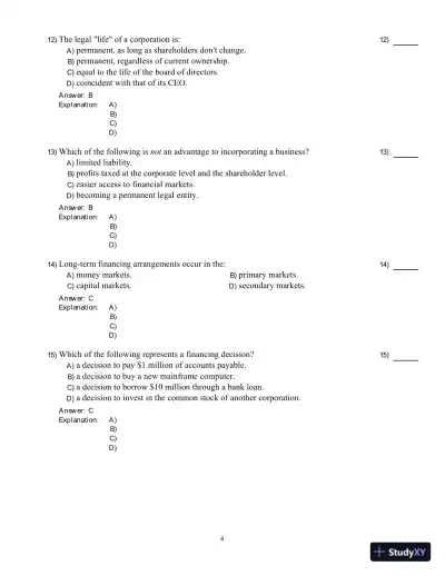 Fundamentals Of Corporate Finance, Sixth Canadian Edition Test Bank - Page 5 preview image