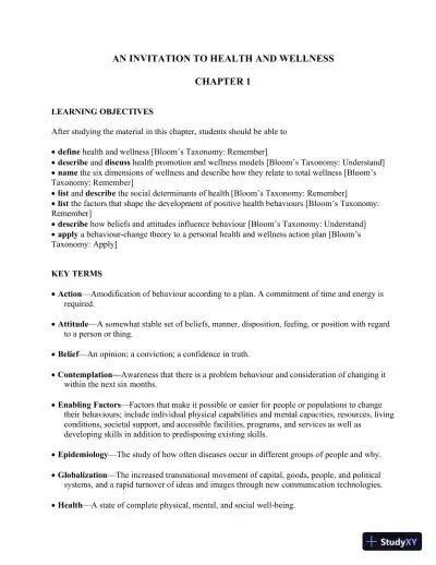 An Invitation To Health, Third Canadian Edition Lecture Notes - Page 1 preview image