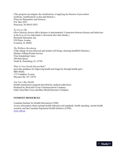 An Invitation To Health, Third Canadian Edition Lecture Notes - Page 18 preview image