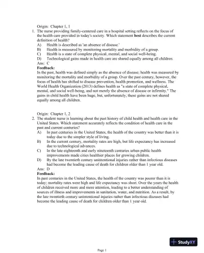 Test Bank For Essentials of Pediatric Nursing, 3th Edition - Page 1 preview image