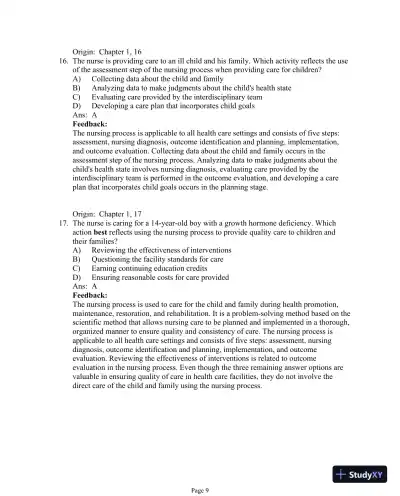 Test Bank For Essentials of Pediatric Nursing, 3th Edition - Page 10 preview image