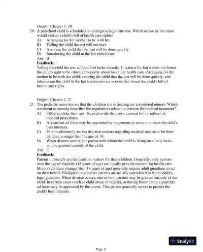 Test Bank For Essentials of Pediatric Nursing, 3th Edition - Page 12 preview image